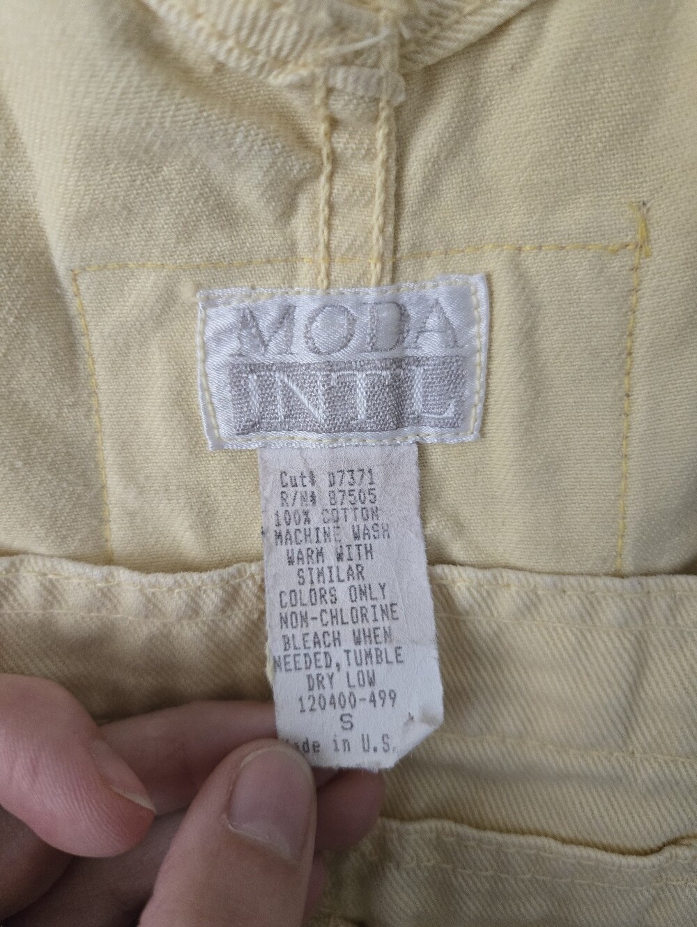 Vintage 90s Moda International Pastel Yellow Denim Shortalls Overalls Size Small - Picture 5 of 10